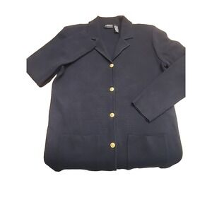 Liz Claiborne Collection Long Wool Blend Cardigan Sweater Blue Gold Button Small